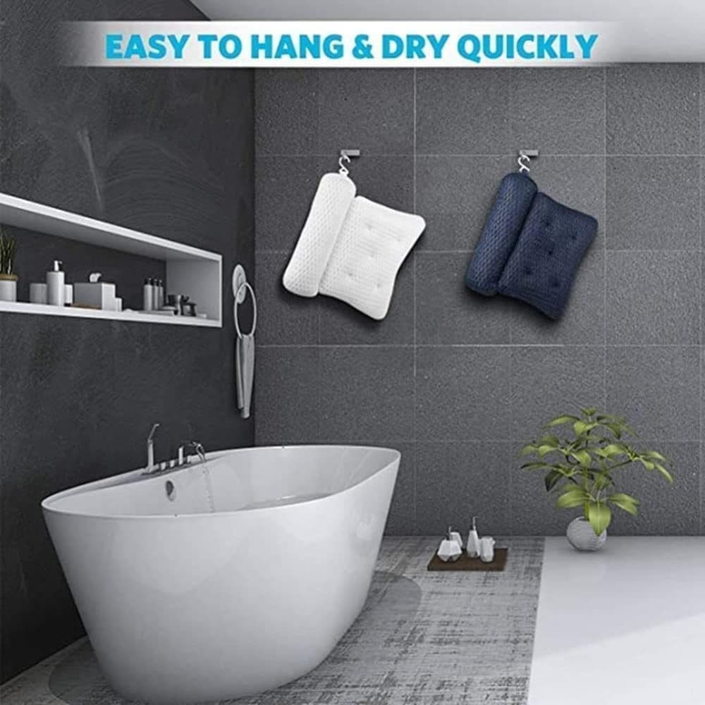 Bathtub Cushion with 7 Suction Cups, 4D Breathable Headrest for Relaxation, Compatible with Bathtubs & Massage Tubs, Blue - Image 3