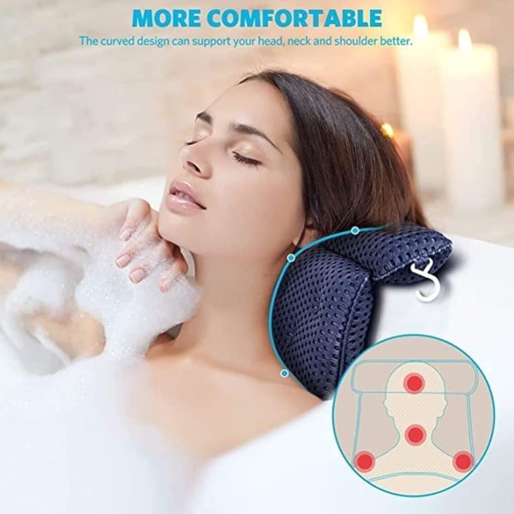 Bathtub Cushion with 7 Suction Cups, 4D Breathable Headrest for Relaxation, Compatible with Bathtubs & Massage Tubs, Blue - Image 4