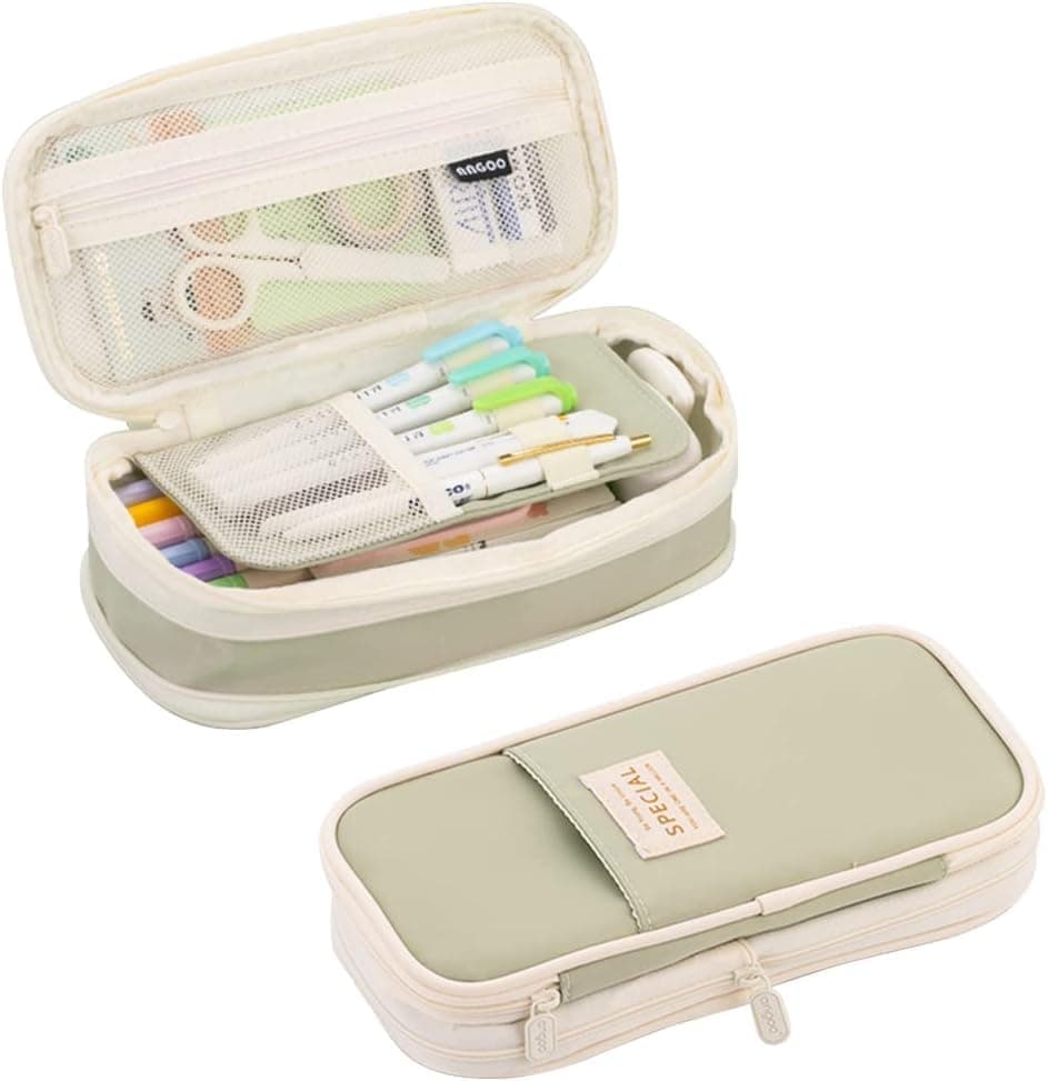 Foldable Multifunctional Pencil Case with Zipper Large Capacity Travel Organizer, Green - Image 1