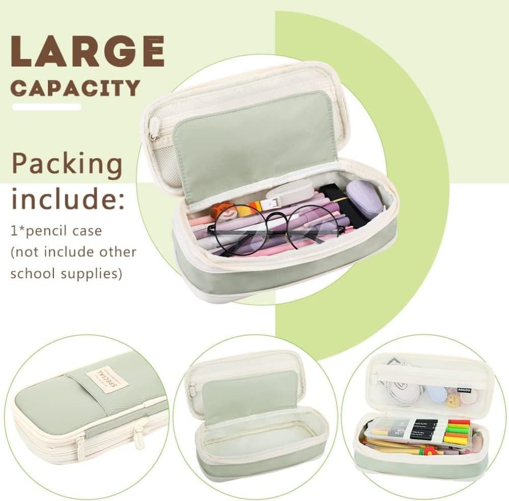 Foldable Multifunctional Pencil Case with Zipper Large Capacity Travel Organizer, Green - Image 4