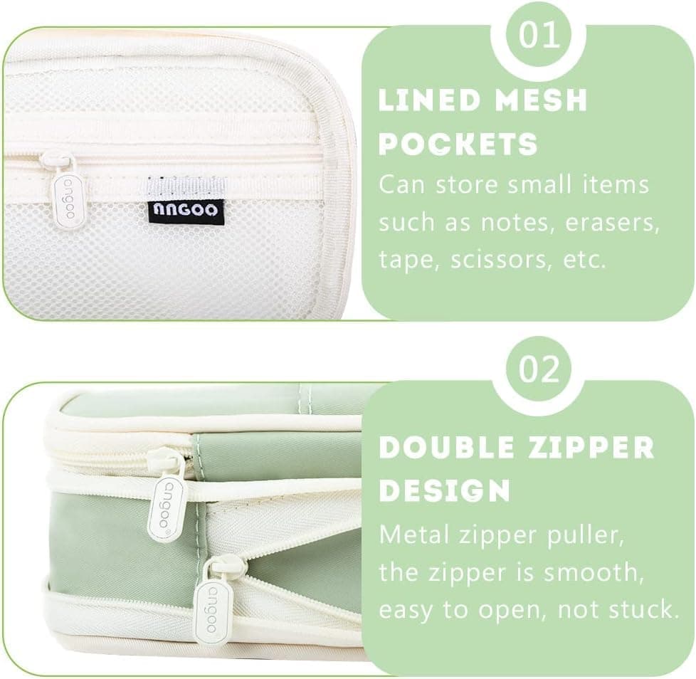 Foldable Multifunctional Pencil Case with Zipper Large Capacity Travel Organizer, Green - Image 5