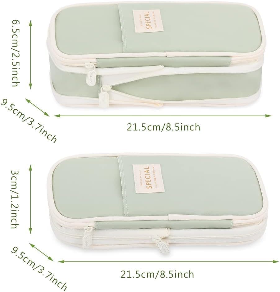 Foldable Multifunctional Pencil Case with Zipper Large Capacity Travel Organizer, Green - Image 7