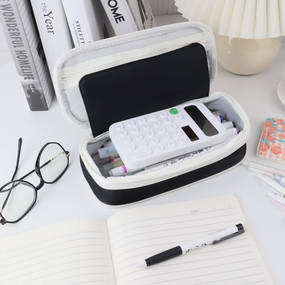 Large Capacity Foldable Multifunctional Pencil Case with Zipper, Black - Image 3