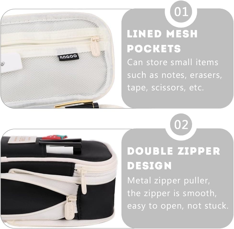 Large Capacity Foldable Multifunctional Pencil Case with Zipper, Black - Image 4