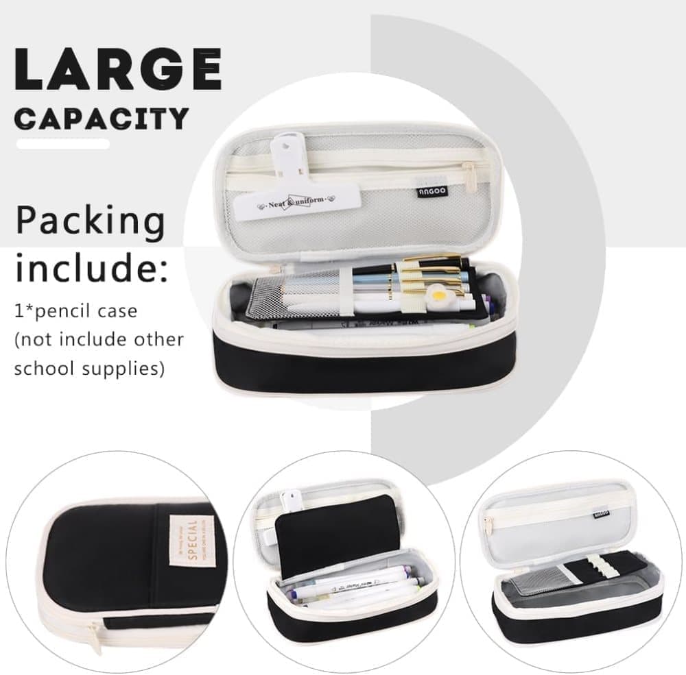 Large Capacity Foldable Multifunctional Pencil Case with Zipper, Black - Image 5
