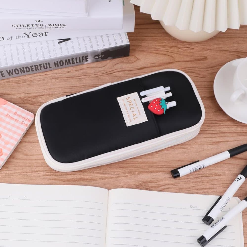 Large Capacity Foldable Multifunctional Pencil Case with Zipper, Black - Image 6