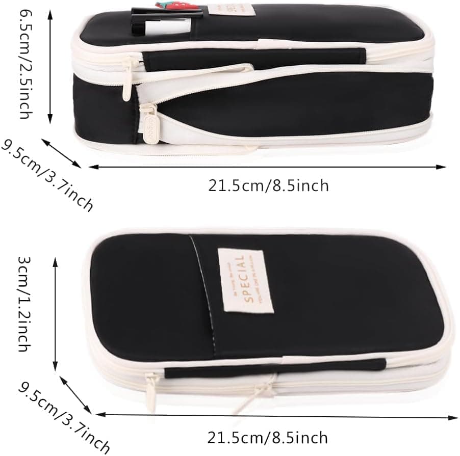 Large Capacity Foldable Multifunctional Pencil Case with Zipper, Black - Image 7