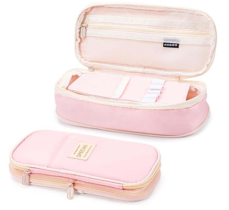 Pink Foldable Multifunctional Pencil Case with Zipper, Large Capacity Travel Pencil Case - Image 1