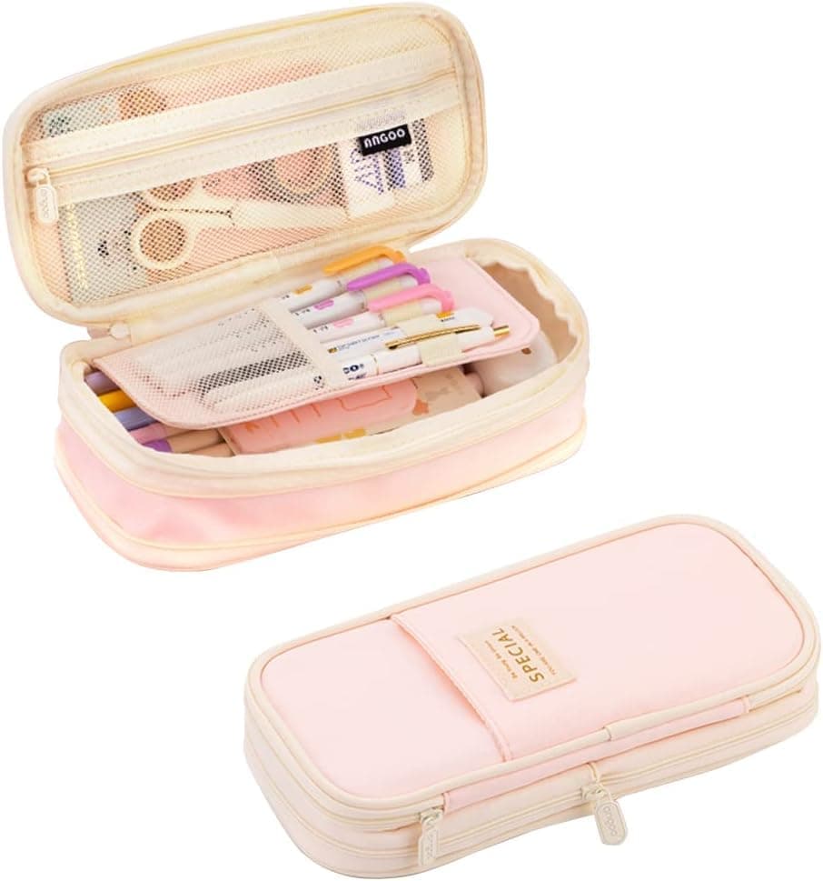 Pink Foldable Multifunctional Pencil Case with Zipper, Large Capacity Travel Pencil Case - Image 2