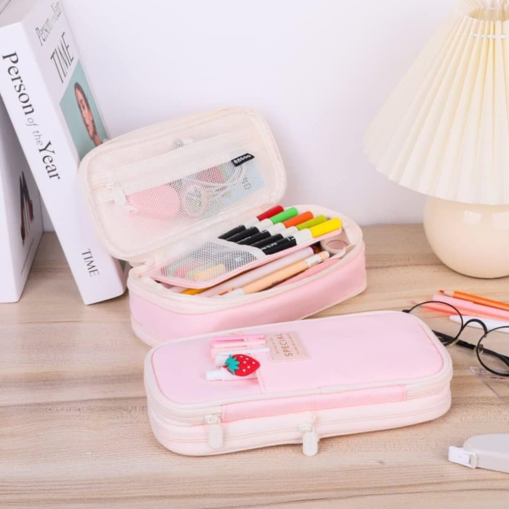 Pink Foldable Multifunctional Pencil Case with Zipper, Large Capacity Travel Pencil Case - Image 3