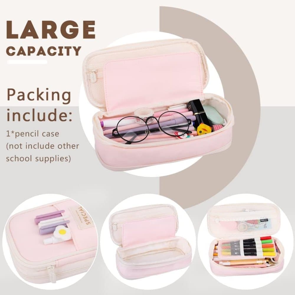 Pink Foldable Multifunctional Pencil Case with Zipper, Large Capacity Travel Pencil Case - Image 5