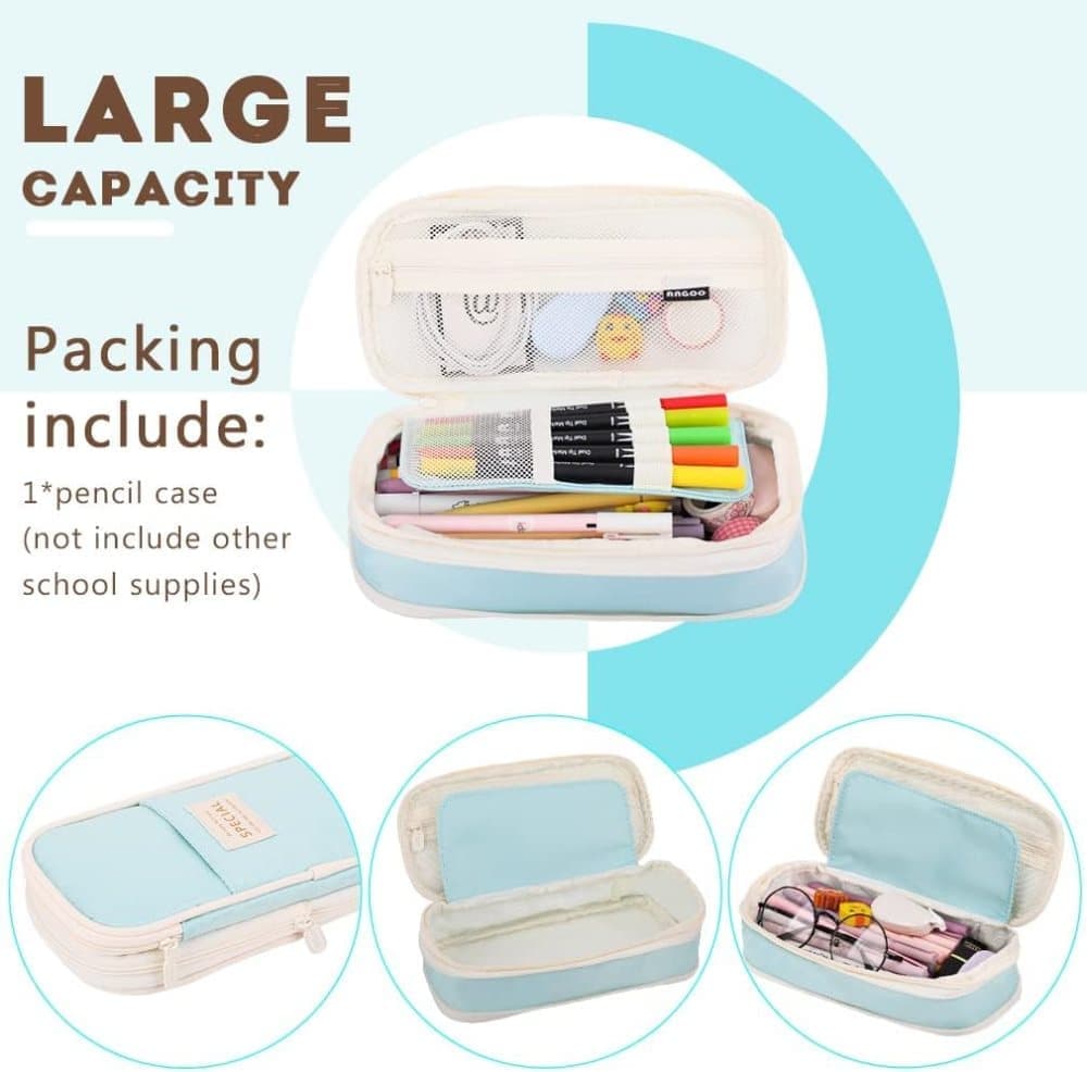 Blue Foldable Multifunctional Zipper Pencil Case, Large Capacity Travel Organizer - Image 3