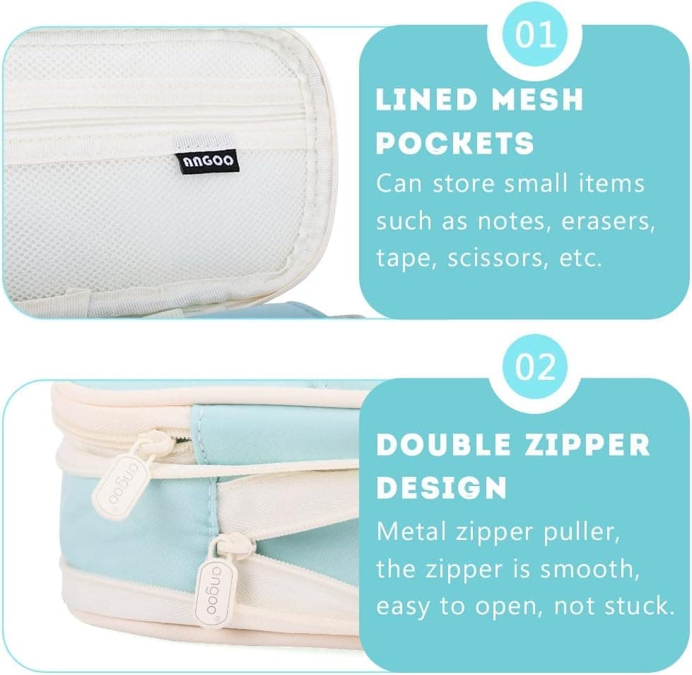 Blue Foldable Multifunctional Zipper Pencil Case, Large Capacity Travel Organizer - Image 4