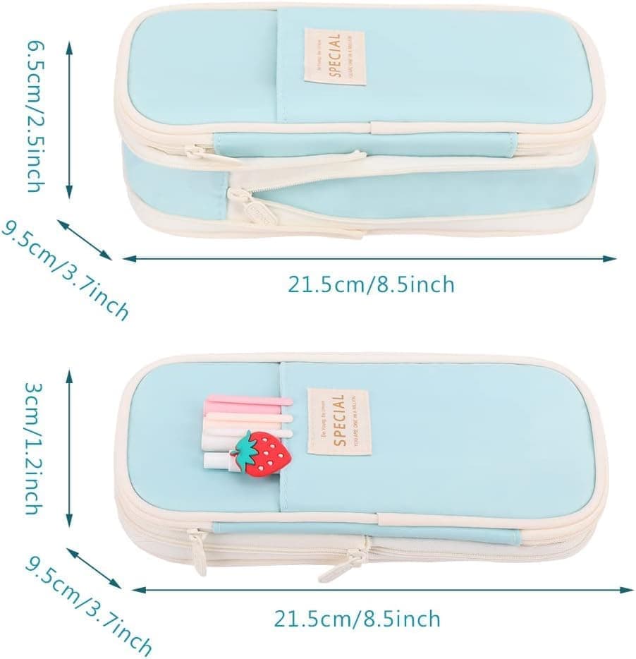 Blue Foldable Multifunctional Zipper Pencil Case, Large Capacity Travel Organizer - Image 5