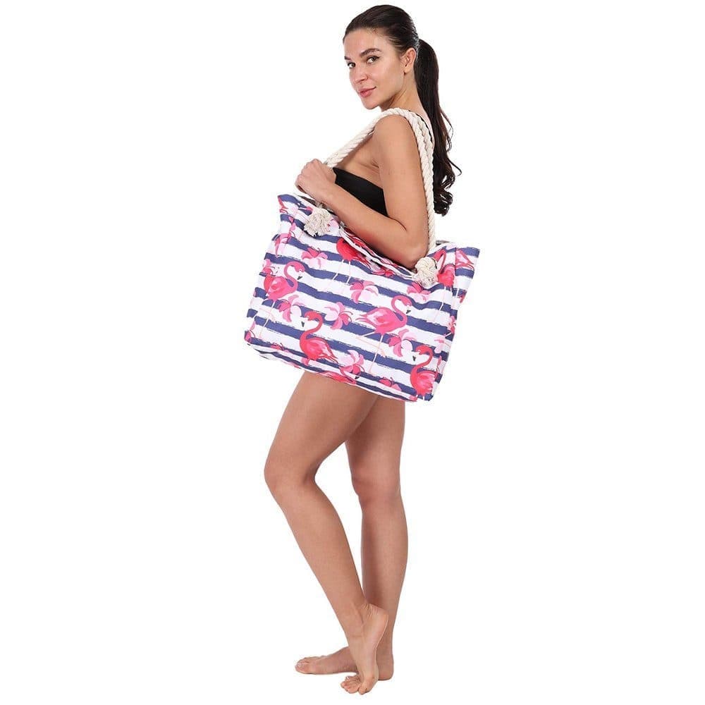 Waterproof Sand Resistant Beach Bag with Oxford Fabric, Large Capacity Tote for Picnic and Outings, Pink - Image 4