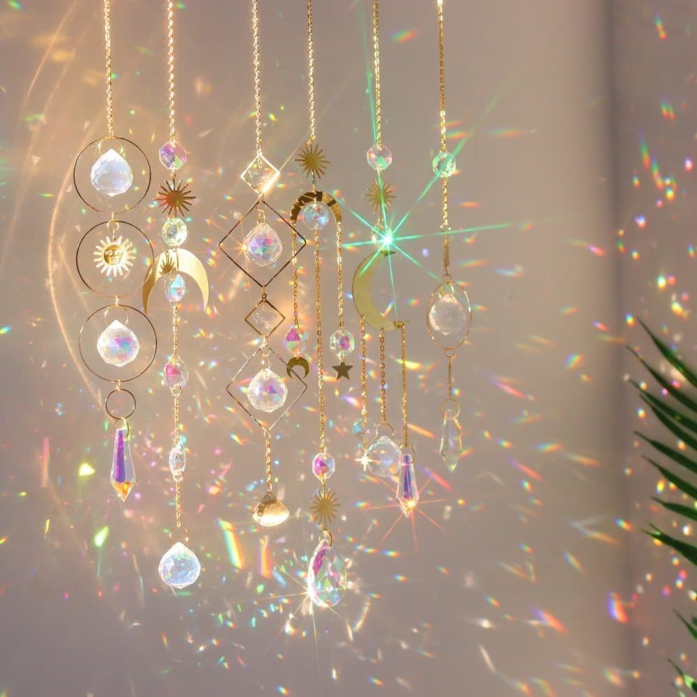 Solar Wind Chimes 6-pack with Crystal Pendants, Reflects Light for Beautiful Patterns, 12 inches, Gold - Image 2