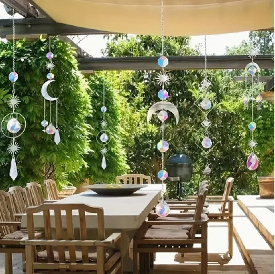Solar Wind Chimes 6-pack with Crystal Pendants, Reflects Light for Beautiful Patterns, 12 inches, Gold - Image 4