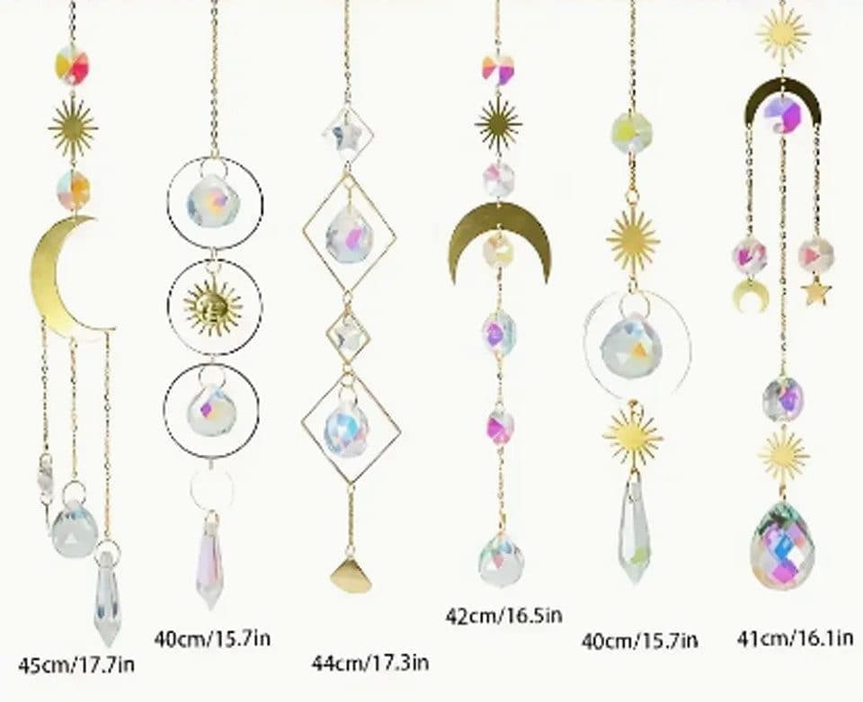 6-pack Solar Wind Chimes with Crystal Pendants, 12 inches, Silver - Reflects Light for Beautiful Patterns - Image 3