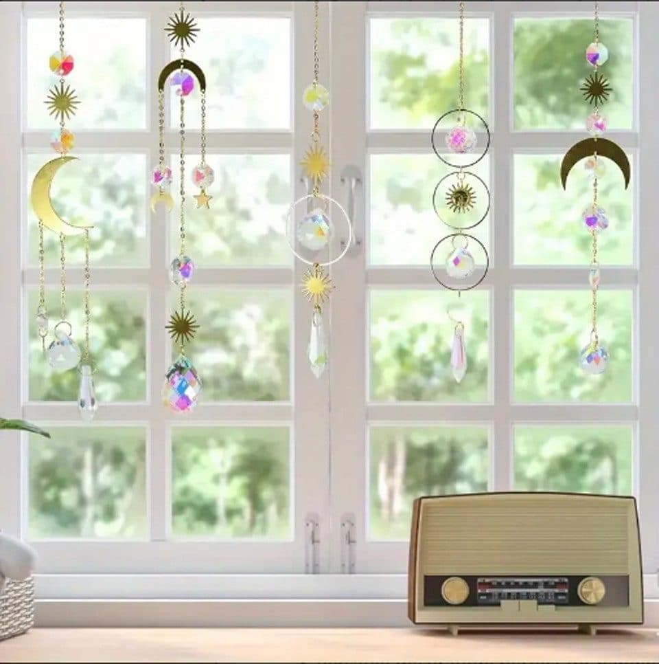 6-pack Solar Wind Chimes with Crystal Pendants, 12 inches, Silver - Reflects Light for Beautiful Patterns - Image 5