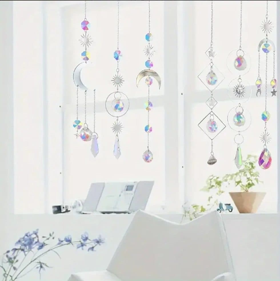 6-pack Solar Wind Chimes with Crystal Pendants, 12 inches, Silver - Reflects Light for Beautiful Patterns - Image 6