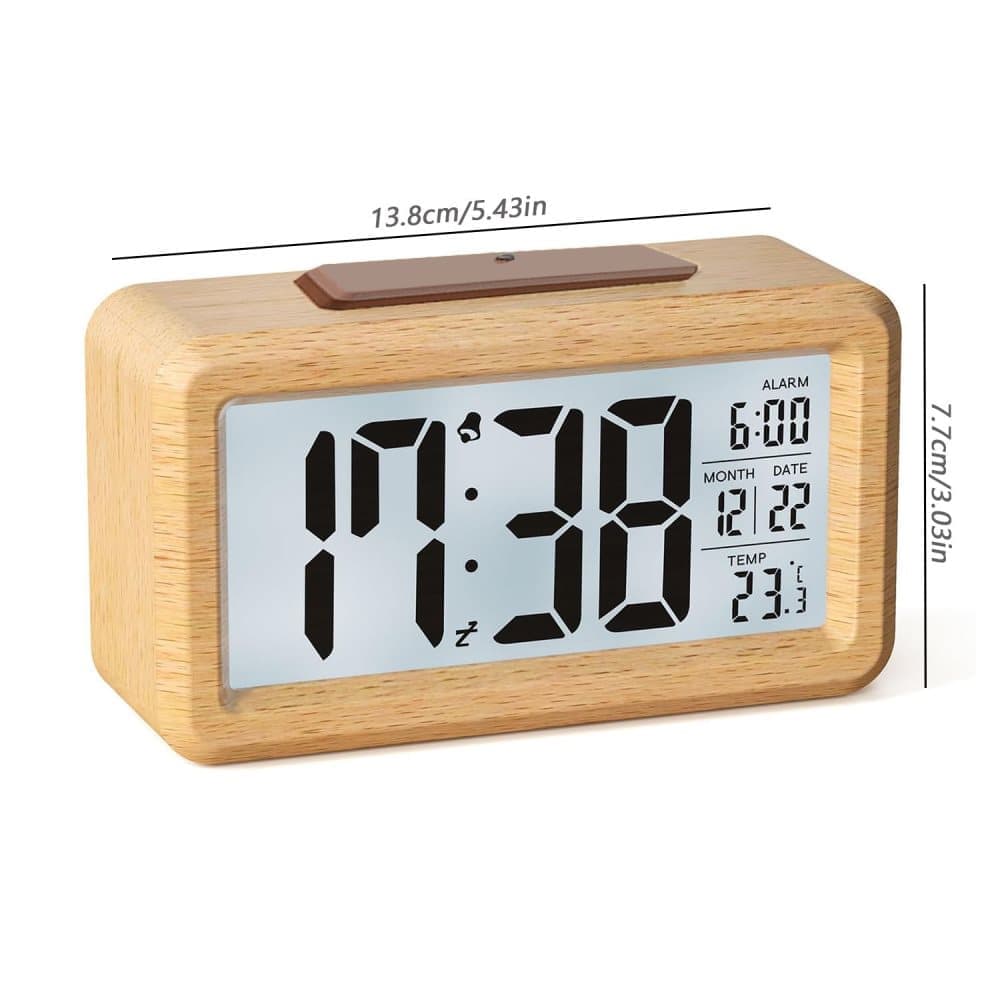 LCD Digital Alarm Clock with Smart Light Sensor, Manual Backlight, Snooze, Battery Operation, Solid Beech - Image 8