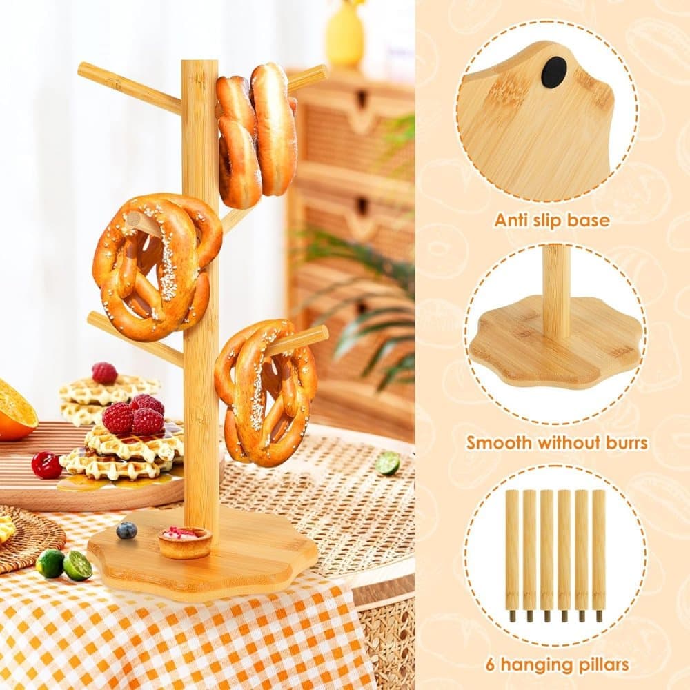 1-pack Wooden Pretzel Stand Tree-Shaped for Restaurant Cafe Bar Kitchen Decoration, Brown, Bamboo - Image 3