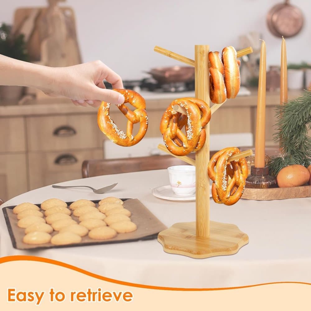 1-pack Wooden Pretzel Stand Tree-Shaped for Restaurant Cafe Bar Kitchen Decoration, Brown, Bamboo - Image 4