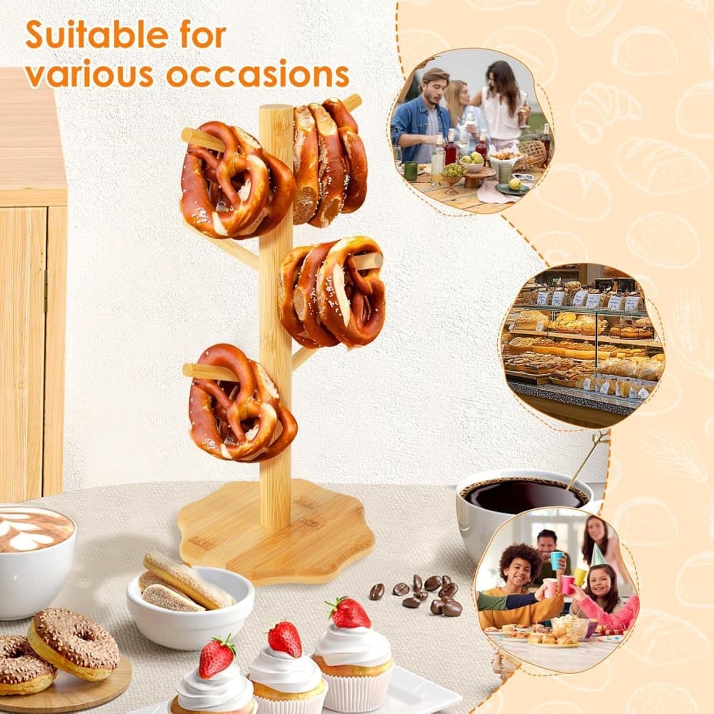 1-pack Wooden Pretzel Stand Tree-Shaped for Restaurant Cafe Bar Kitchen Decoration, Brown, Bamboo - Image 5