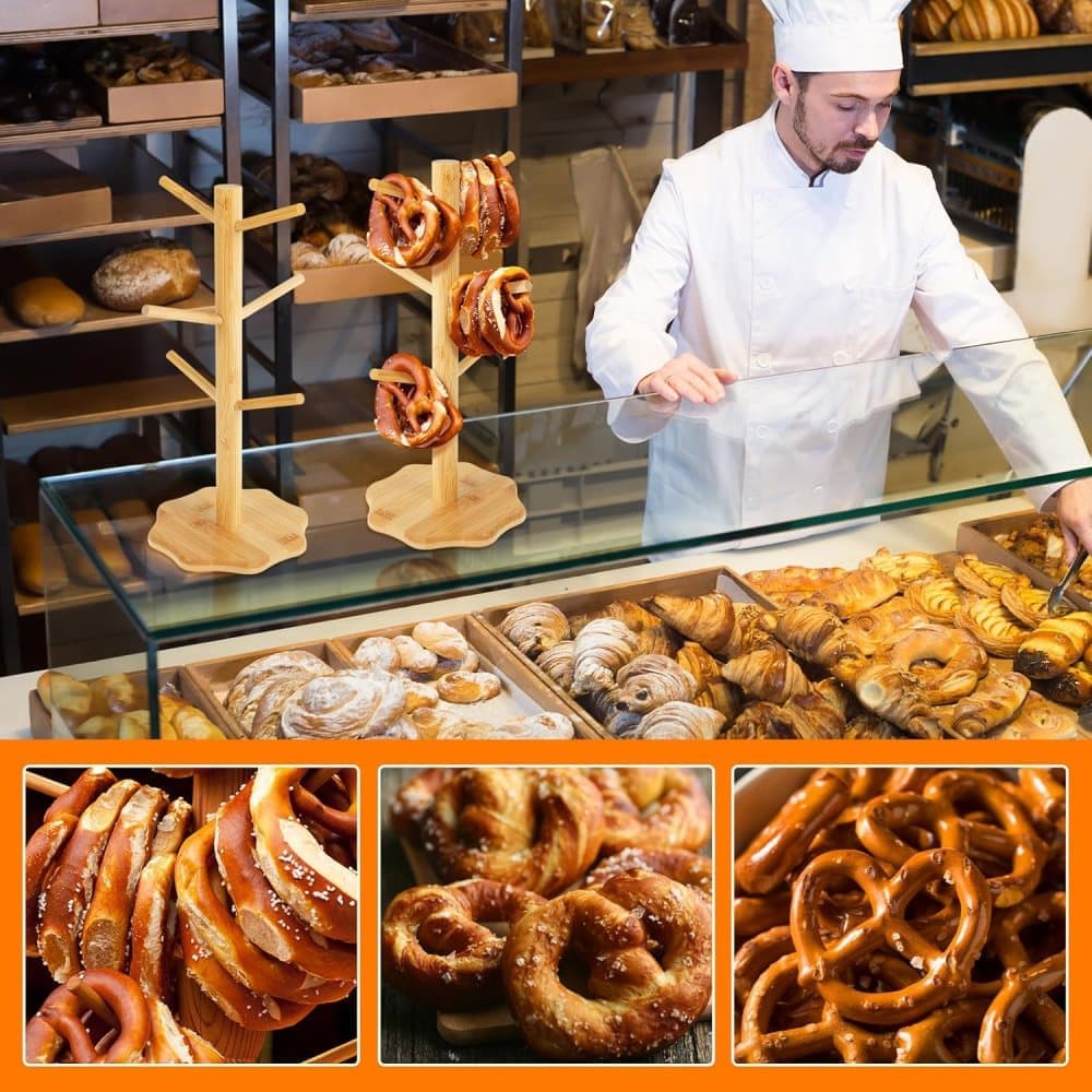 1-pack Wooden Pretzel Stand Tree-Shaped for Restaurant Cafe Bar Kitchen Decoration, Brown, Bamboo - Image 7