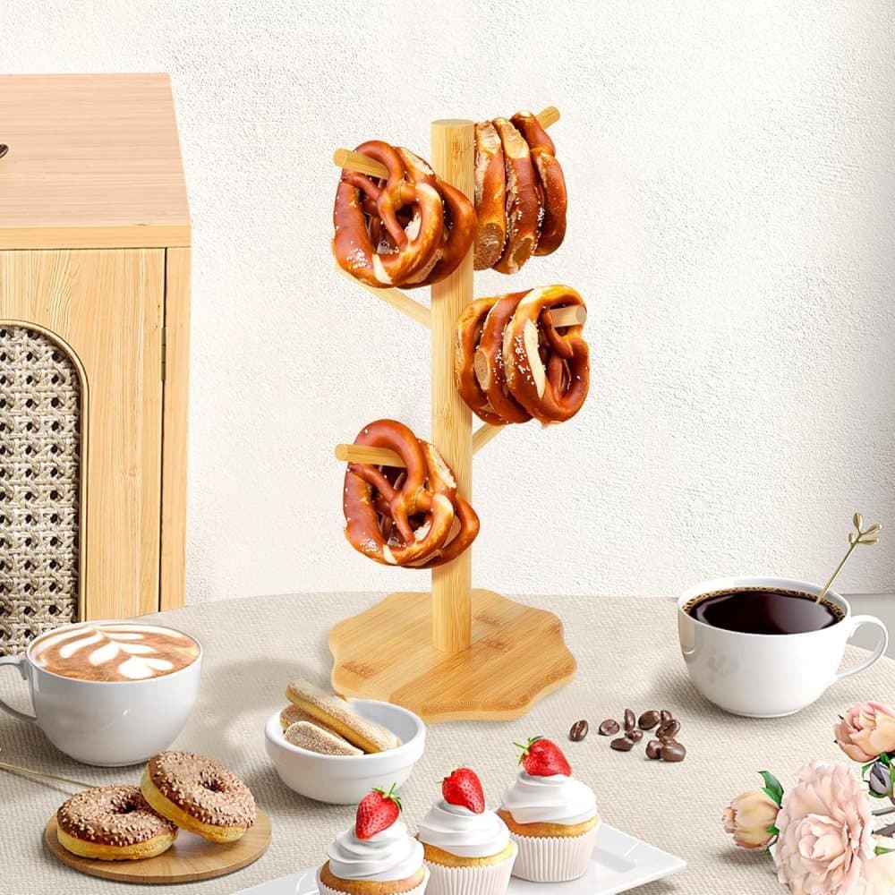 1-pack Wooden Pretzel Stand Tree-Shaped for Restaurant Cafe Bar Kitchen Decoration, Brown, Bamboo - Image 8
