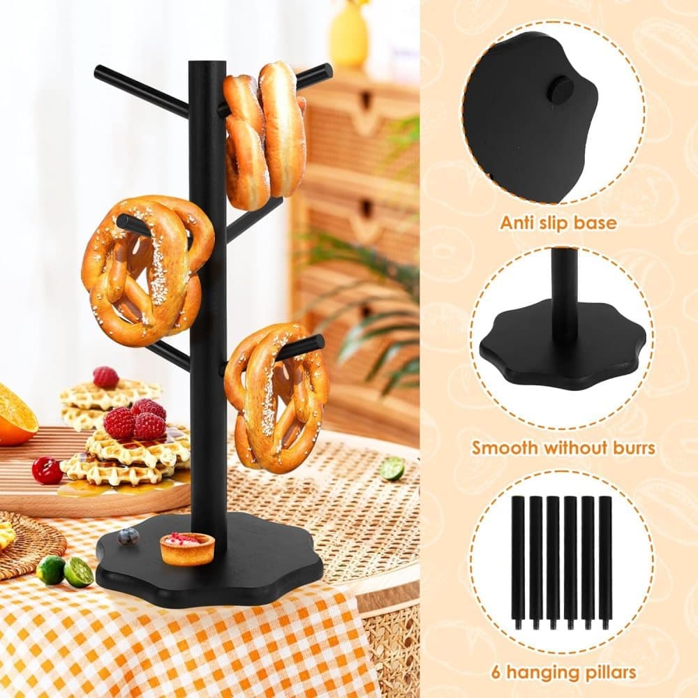 1-Pack Black Tree-Shaped Wooden Pretzel Stand, Bamboo, for Restaurant Cafe Bar Kitchen Decoration, Compatible with Pretzels - Image 3