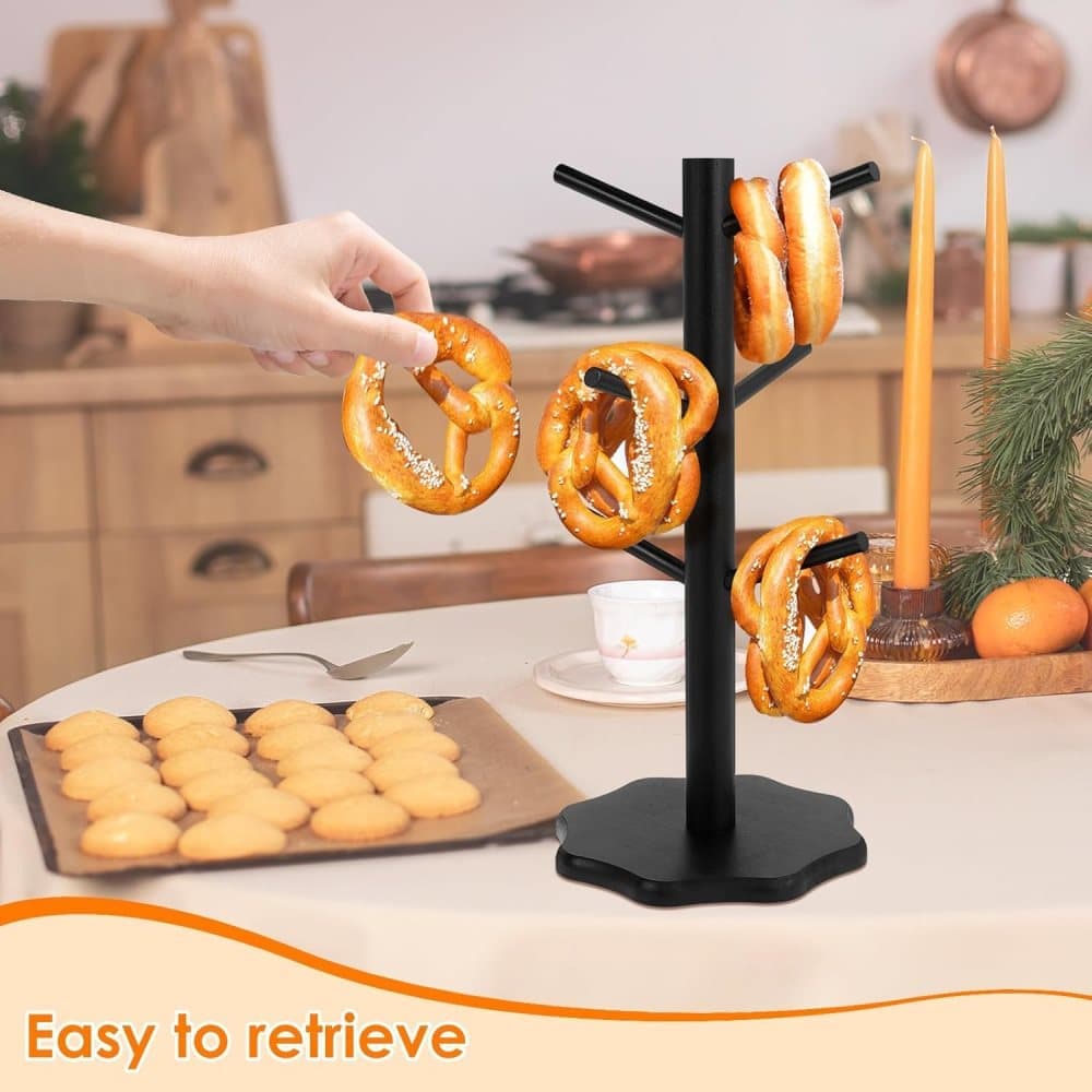 1-Pack Black Tree-Shaped Wooden Pretzel Stand, Bamboo, for Restaurant Cafe Bar Kitchen Decoration, Compatible with Pretzels - Image 4