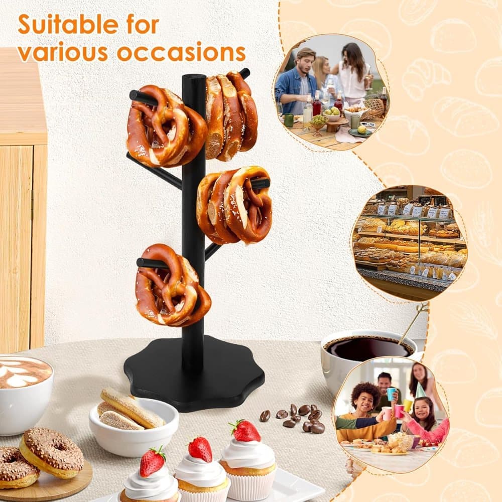 1-Pack Black Tree-Shaped Wooden Pretzel Stand, Bamboo, for Restaurant Cafe Bar Kitchen Decoration, Compatible with Pretzels - Image 5