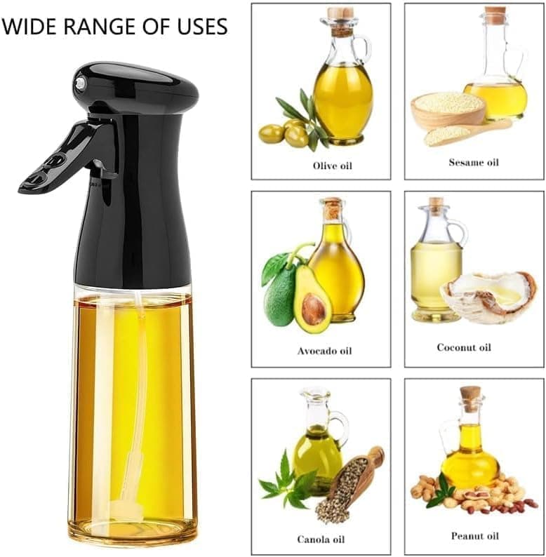 1PC Oil Spray 220 ml, BPA-free Glass Bottle for Cooking & Grilling, Even Spray, Compatible with Oil and Vinegar, Black - Image 2