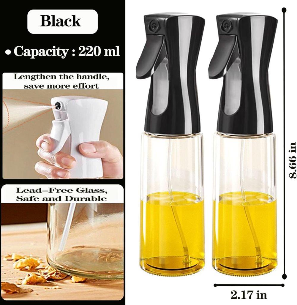 1PC Oil Spray 220 ml, BPA-free Glass Bottle for Cooking & Grilling, Even Spray, Compatible with Oil and Vinegar, Black - Image 3
