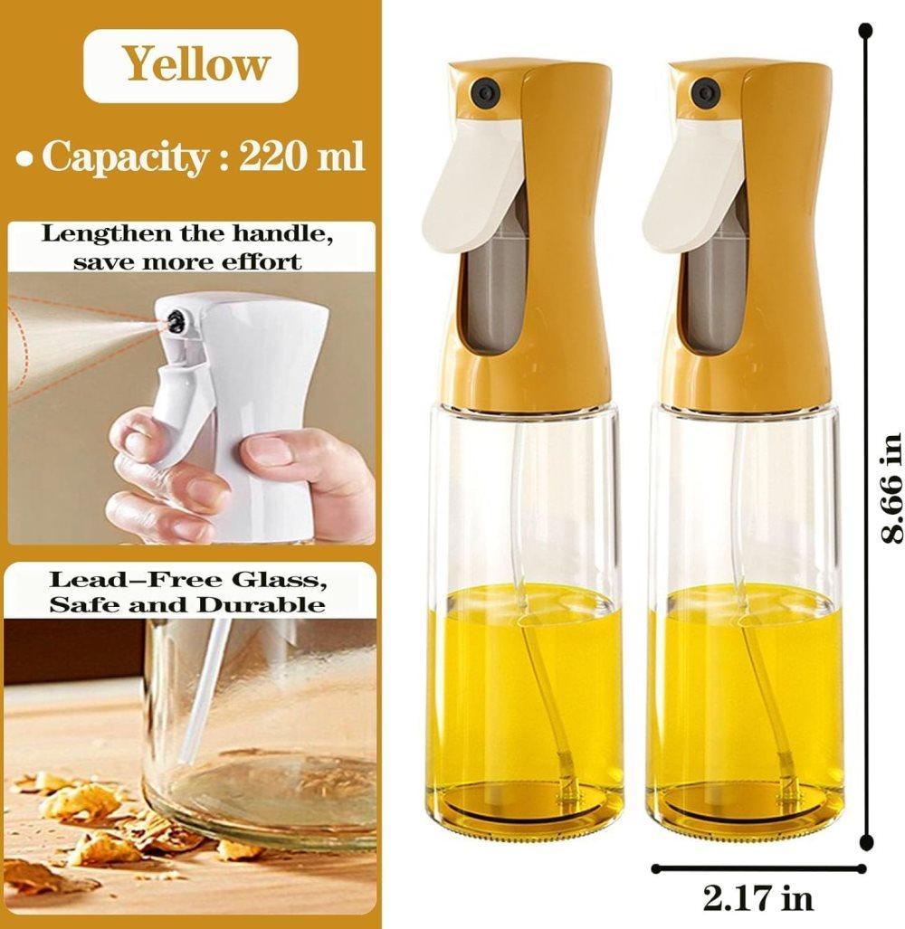 1PC Oil Spray 220 ml, BPA-free Glass Bottle for Cooking & Grilling, Even Spray, Compatible with Oil and Vinegar, Orange - Image 2