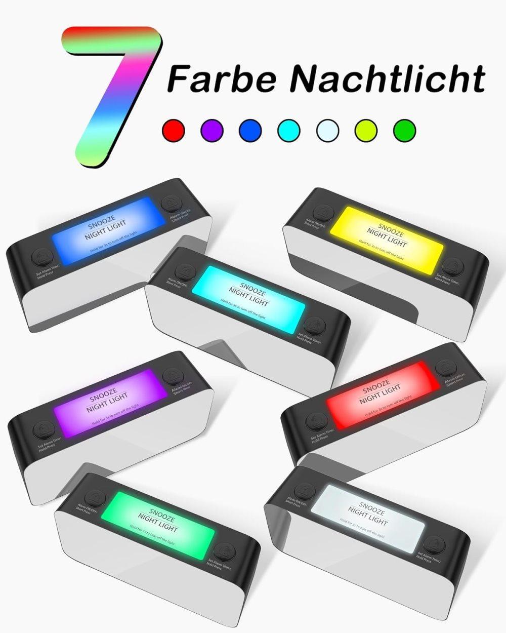 Vibrating Alarm Clock with Rainbow Heart Suspension 15-Color Display 7-Color Night Light USB Charger Power Failure Memory, Black - Image 4