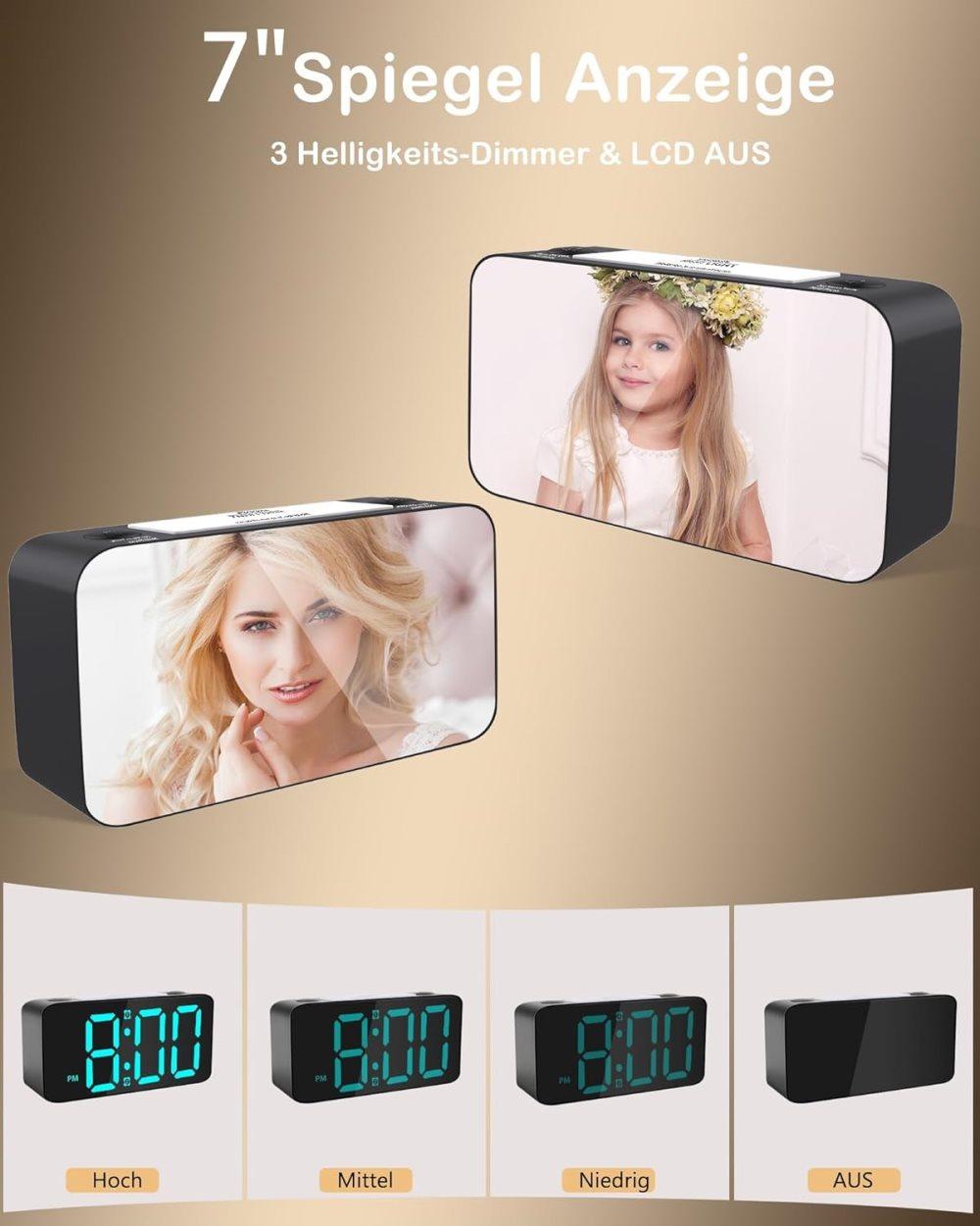 Vibrating Alarm Clock with Rainbow Heart Suspension 15-Color Display 7-Color Night Light USB Charger Power Failure Memory, Black - Image 5