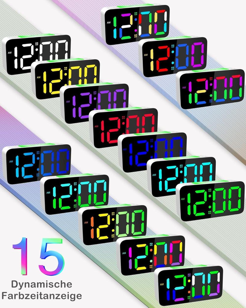15-color display vibrating alarm clock with rainbow heart suspension, 7-color night light, USB charger, power failure memory, white - Image 3