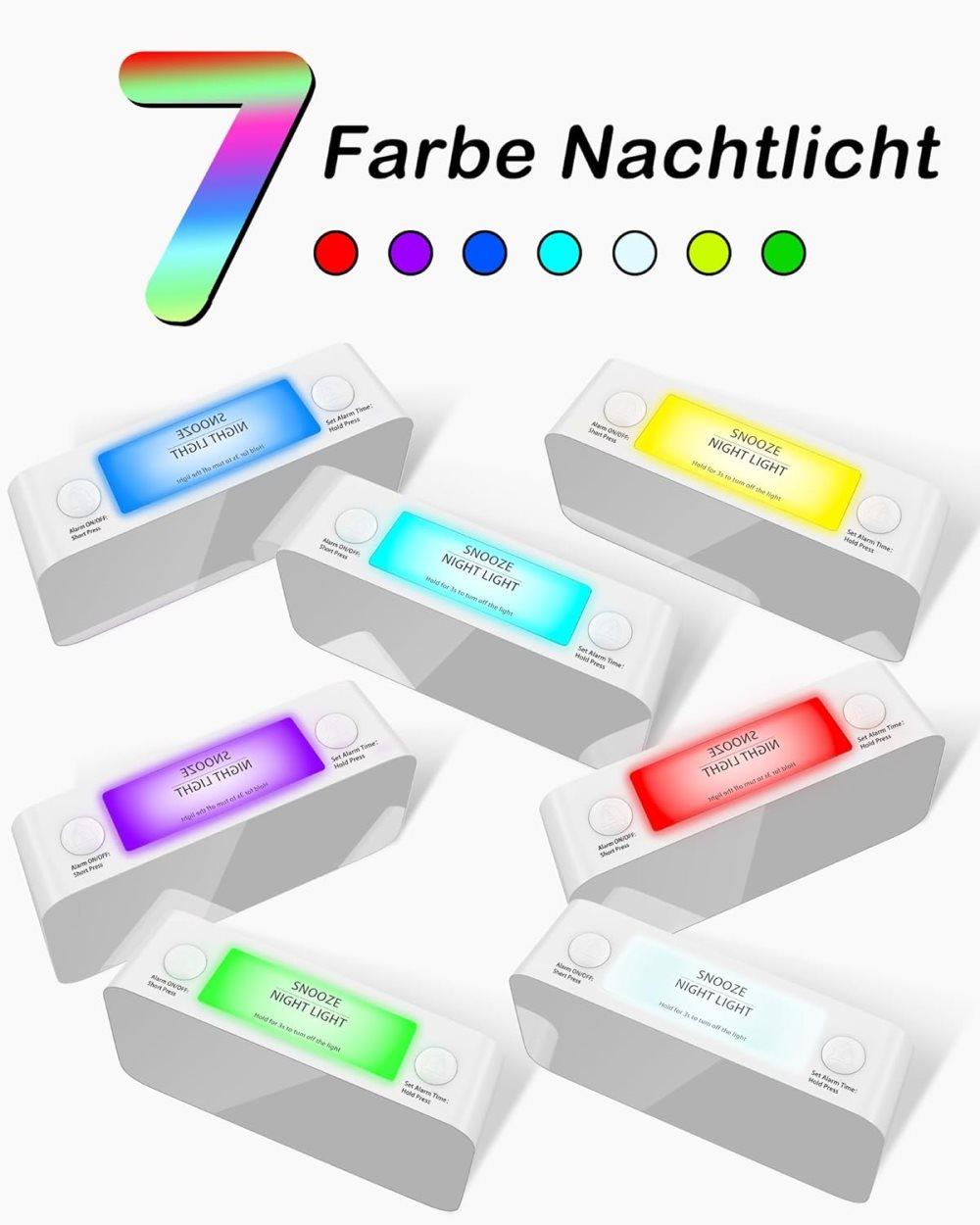 15-color display vibrating alarm clock with rainbow heart suspension, 7-color night light, USB charger, power failure memory, white - Image 4