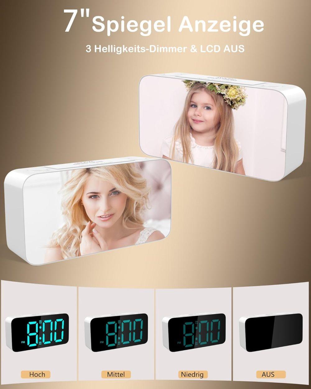 15-color display vibrating alarm clock with rainbow heart suspension, 7-color night light, USB charger, power failure memory, white - Image 5