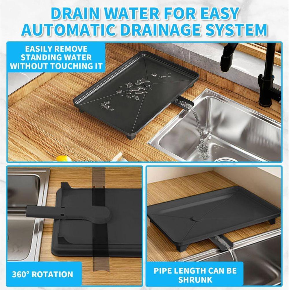 2-Tier Sink Rack with Utensil Holder and Drip Tray, Black, for Kitchen Sink Drain - Image 4