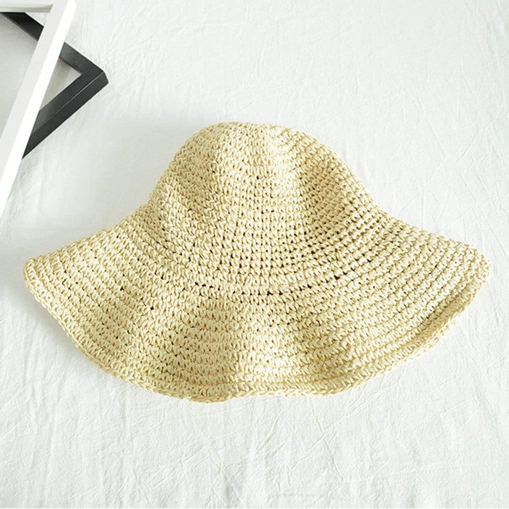 Women's Foldable Sun Hat Braided Wide Brim Beach Hat, Light and Breathable, 57-59 cm, Beige - Image 3