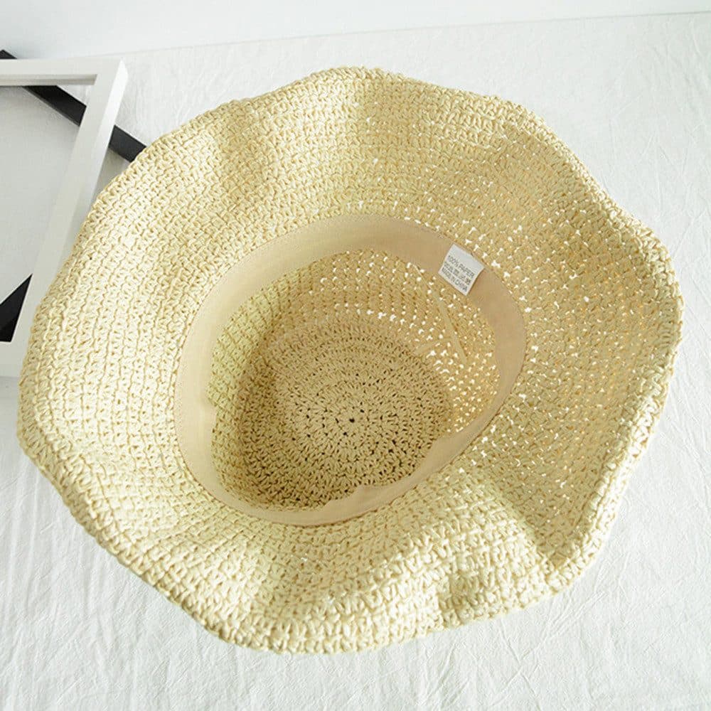 Women's Foldable Sun Hat Braided Wide Brim Beach Hat, Light and Breathable, 57-59 cm, Beige - Image 4