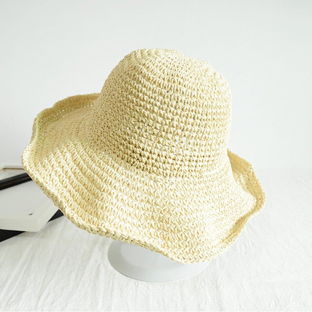 Women's Foldable Sun Hat Braided Wide Brim Beach Hat, Light and Breathable, 57-59 cm, Beige - Image 5