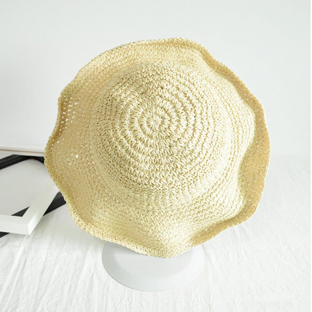Women's Foldable Sun Hat Braided Wide Brim Beach Hat, Light and Breathable, 57-59 cm, Beige - Image 6