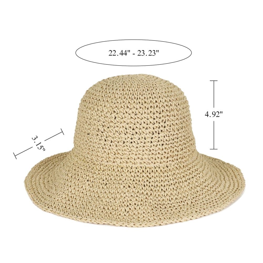 Women's Foldable Sun Hat Braided Wide Brim Beach Hat, Light and Breathable, 57-59 cm, Beige - Image 7