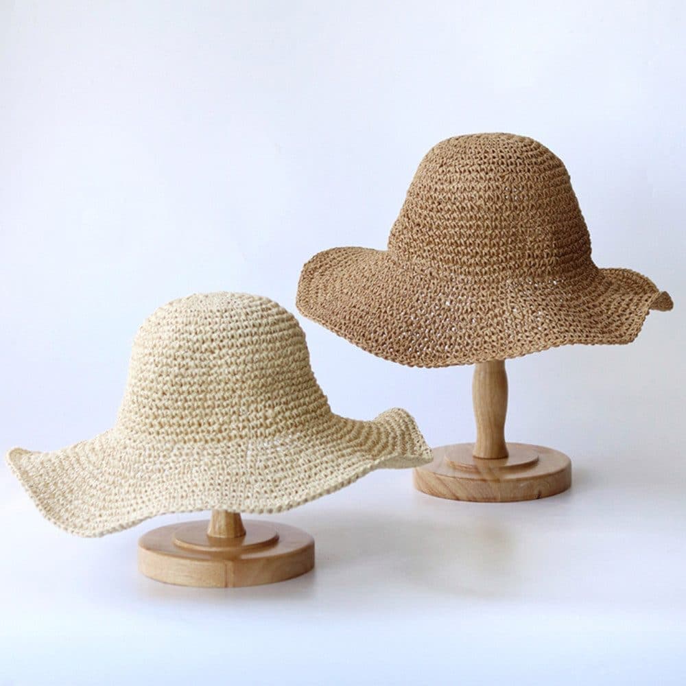 Women's Foldable Sun Hat Braided Wide Brim Beach Hat, Light and Breathable, 57-59 cm, Brown - Image 4