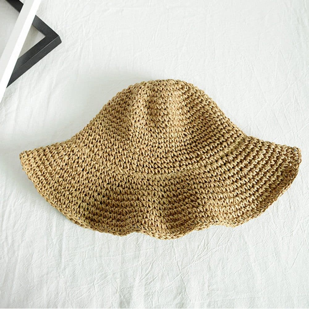Women's Foldable Sun Hat Braided Wide Brim Beach Hat, Light and Breathable, 57-59 cm, Brown - Image 5