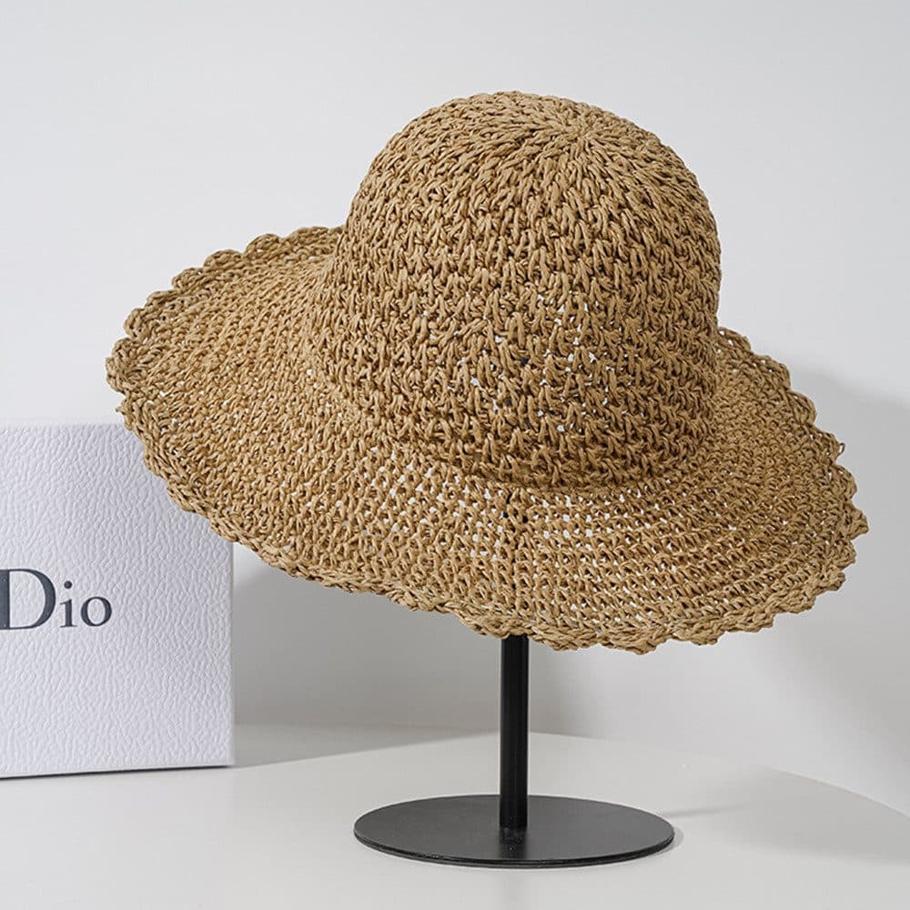 Women's Foldable Sun Hat Braided Wide Brim Beach Hat, Light and Breathable, 57-59 cm, Brown - Image 6